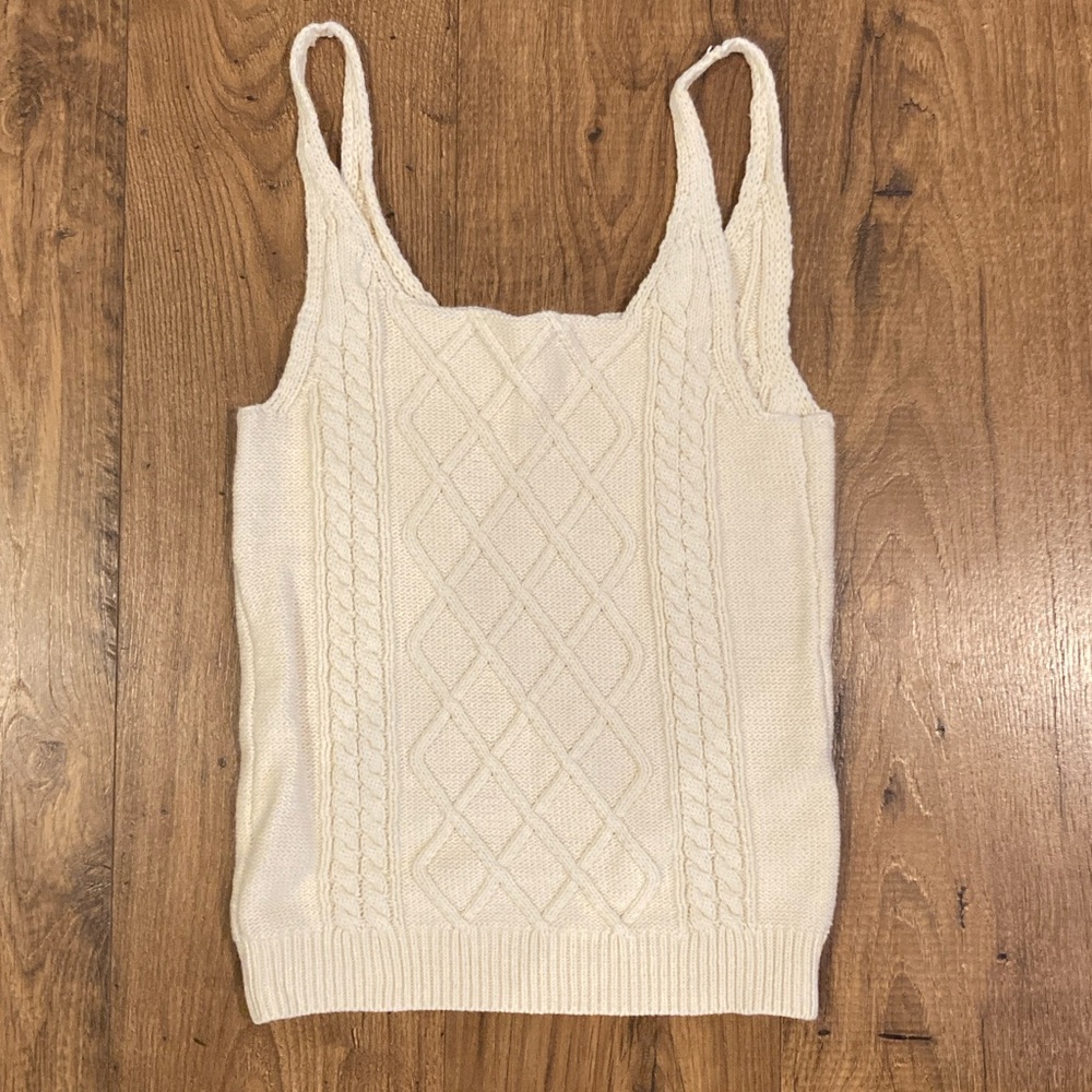 Grade and Gather Chic White Cable Knit Sweater Tank Top